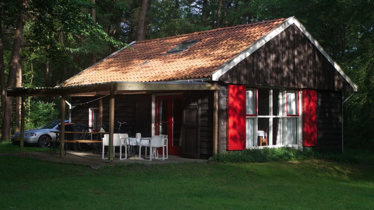 Een gezellig houten chalet in een weelderige bosopen plek, perfect voor een plattelandsuitje.